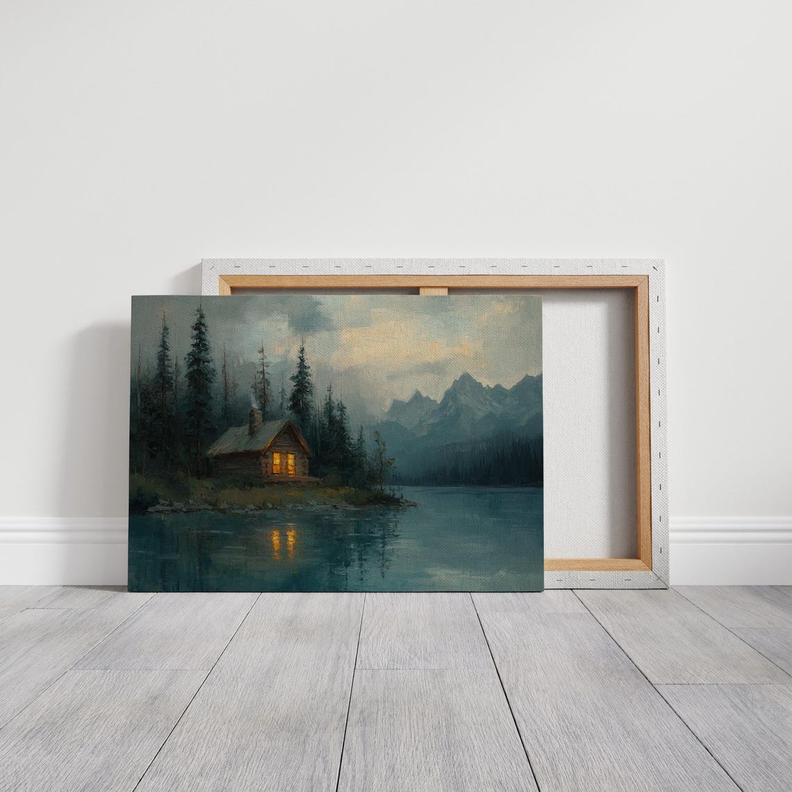 Rustic Cabin By A Tranquil Lake Peaceful Mountain Forest Landscape Wall Art For Cozy Home Decor - Image 3