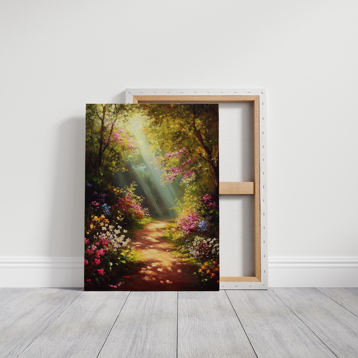 Golden Forest Path Art Print, Sunlit Woodland Scene - Image 3