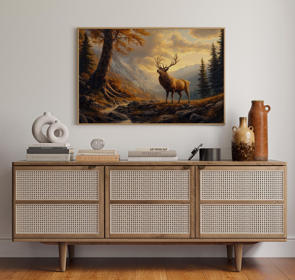 Bugling Elk In Autumn Mountains, Vintage Wildlife Art - Image 4