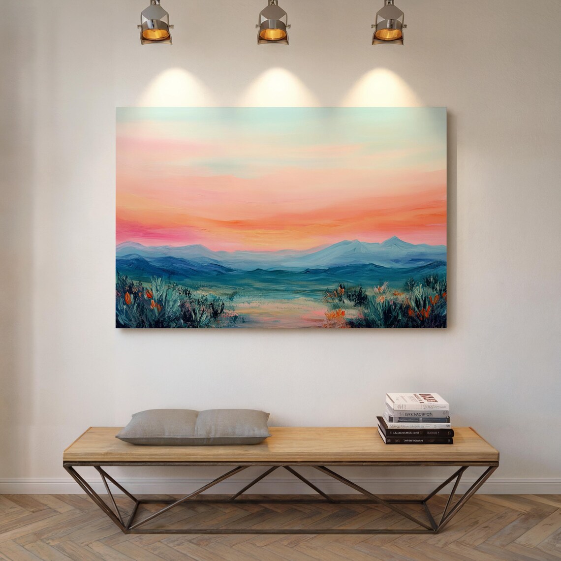 Desert Sunset Wildflower Horizon Oil Painting Landscape Poster - Image 6