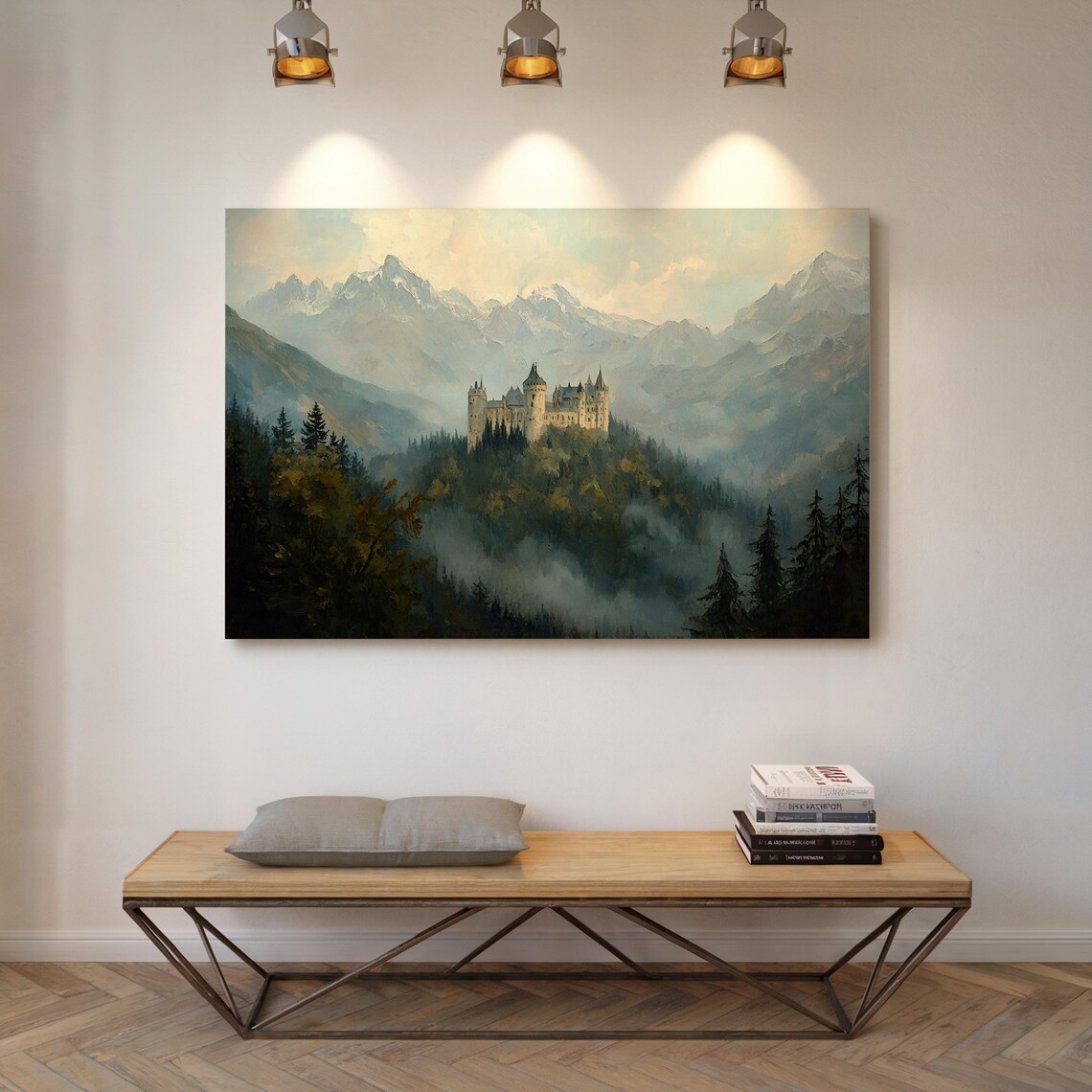 Fairytale Castle in Misty Mountains with Forest Valley Fantasy Poster - Image 5