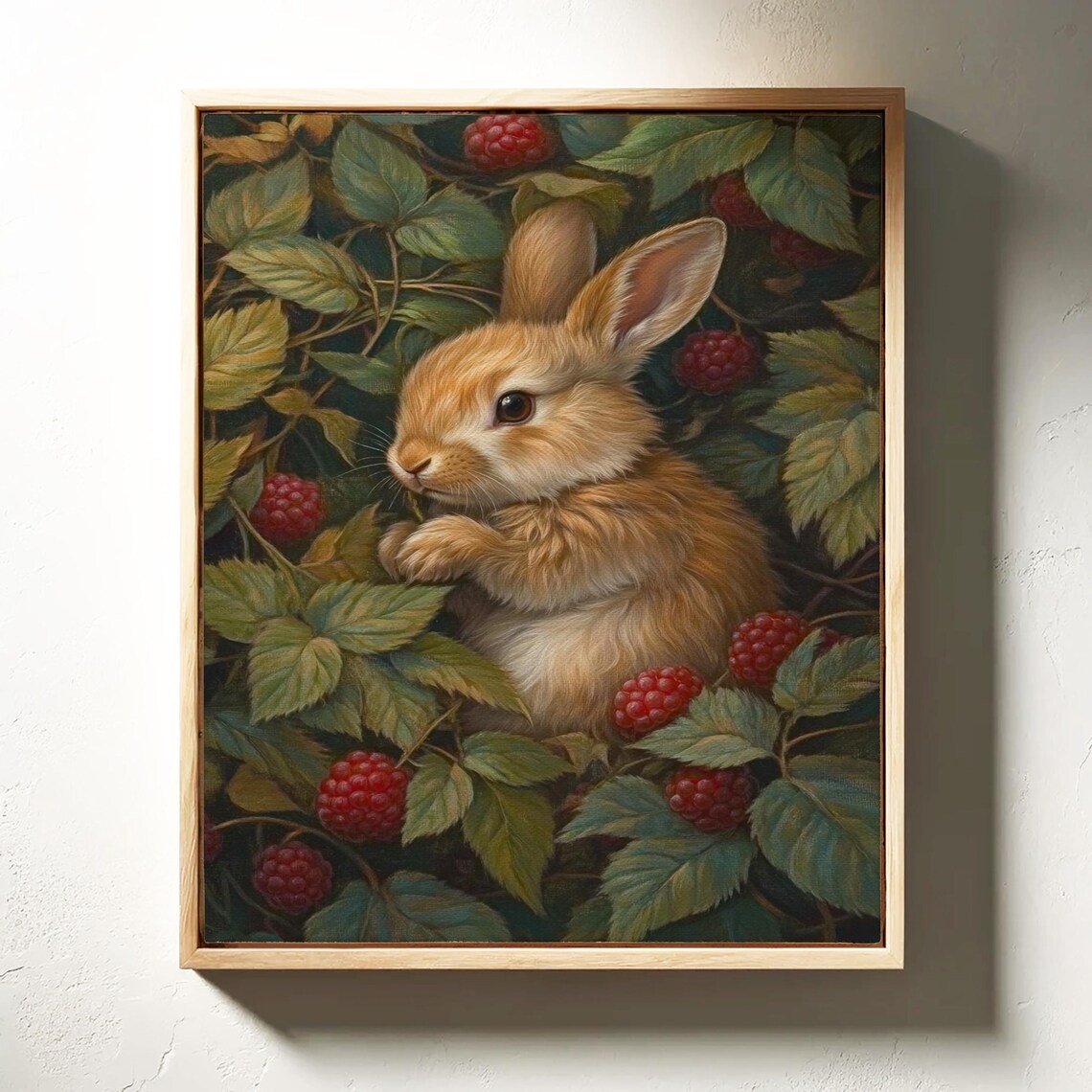 Adorable Bunny in Raspberry Bush Rustic Animal Art Print - Image 4