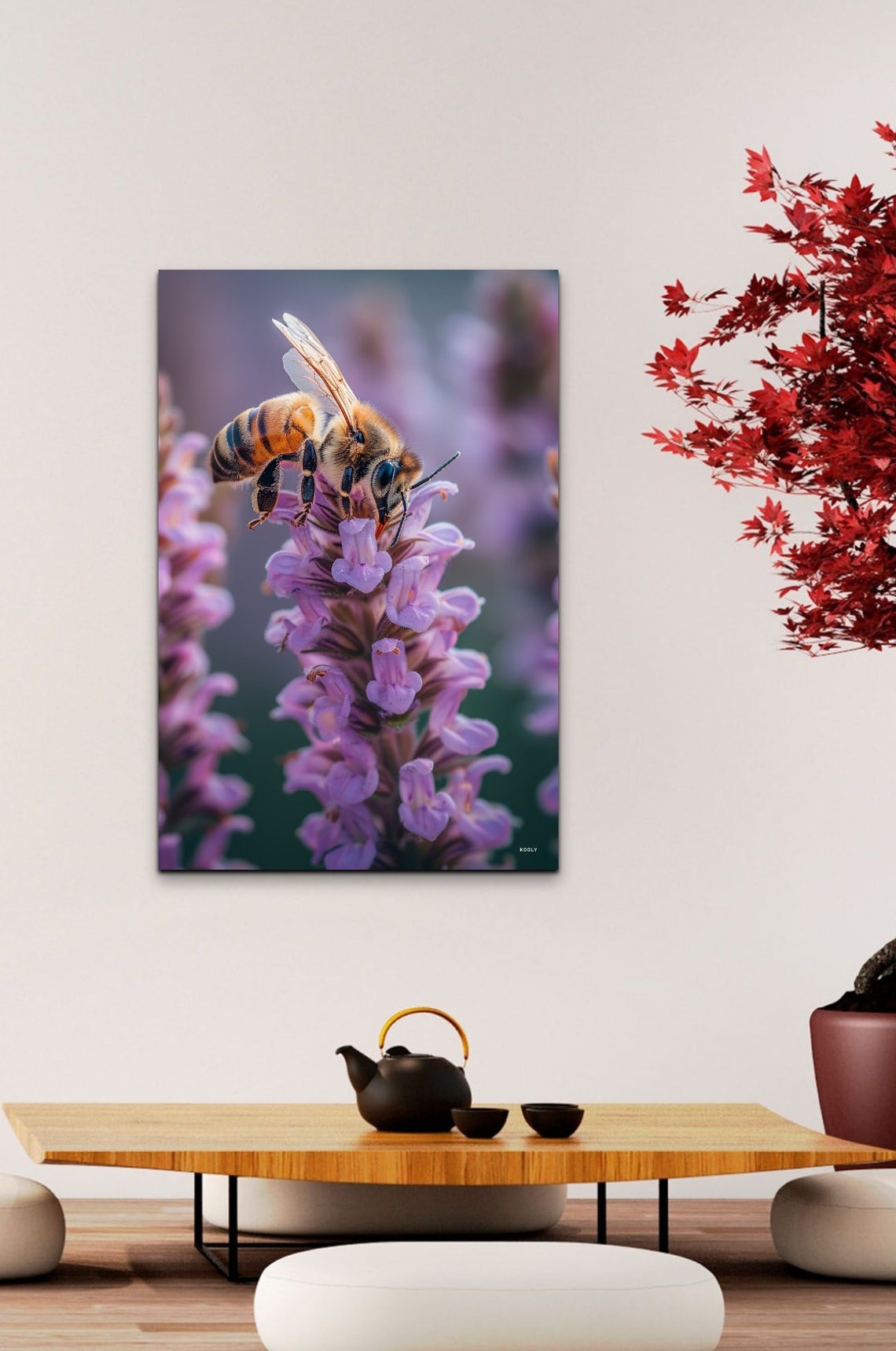 Honey Bee Macro Purple Blossom Pollinating Nature Photo Poster - Image 6