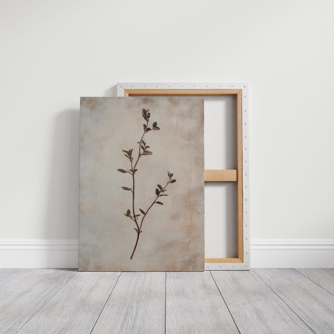 Delicate Leafy Branch on Textured Canvas Minimalist Botanical Poster - Image 4
