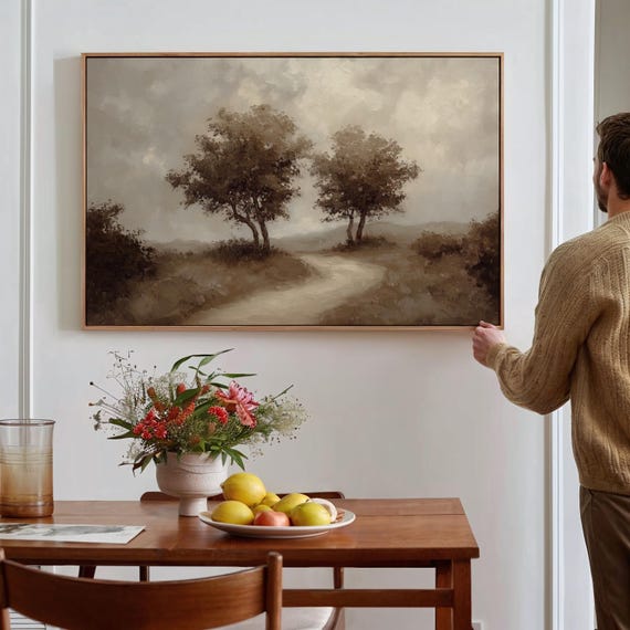 Vintage Sepia Landscape Art Rustic Country Path With Trees Timeless Wall Decor For Farmhouse Or Living Room
