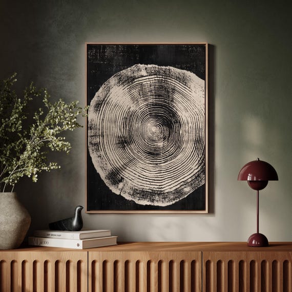 Modern Monochrome Tree Ring Wall Art Minimalist Black And White Wood Grain Print Textured Large Abstract Art For Living Room Office