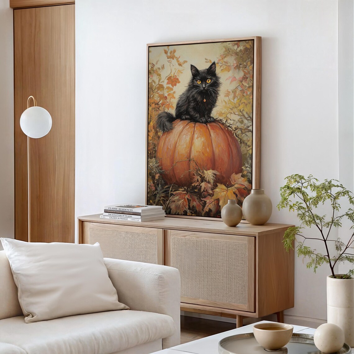 Black Cat on Pumpkin, Autumn Harvest Decor - Image 5