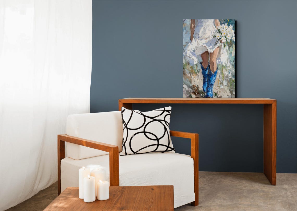 Bride Blue Cowboy Boots Daisy Bouquet Western Wedding Art Poster - Image 3