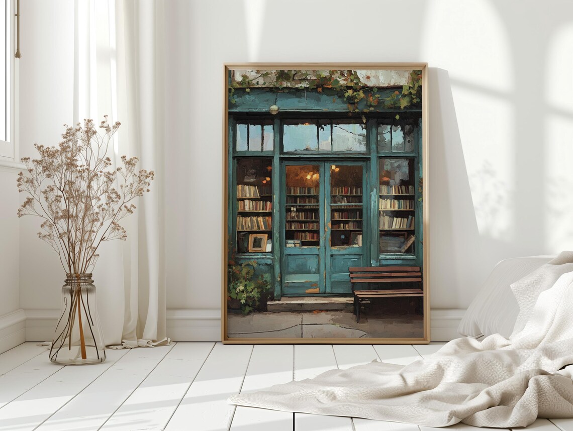 Vintage Bookstore Front, Cozy Urban Library Scene - Image 3