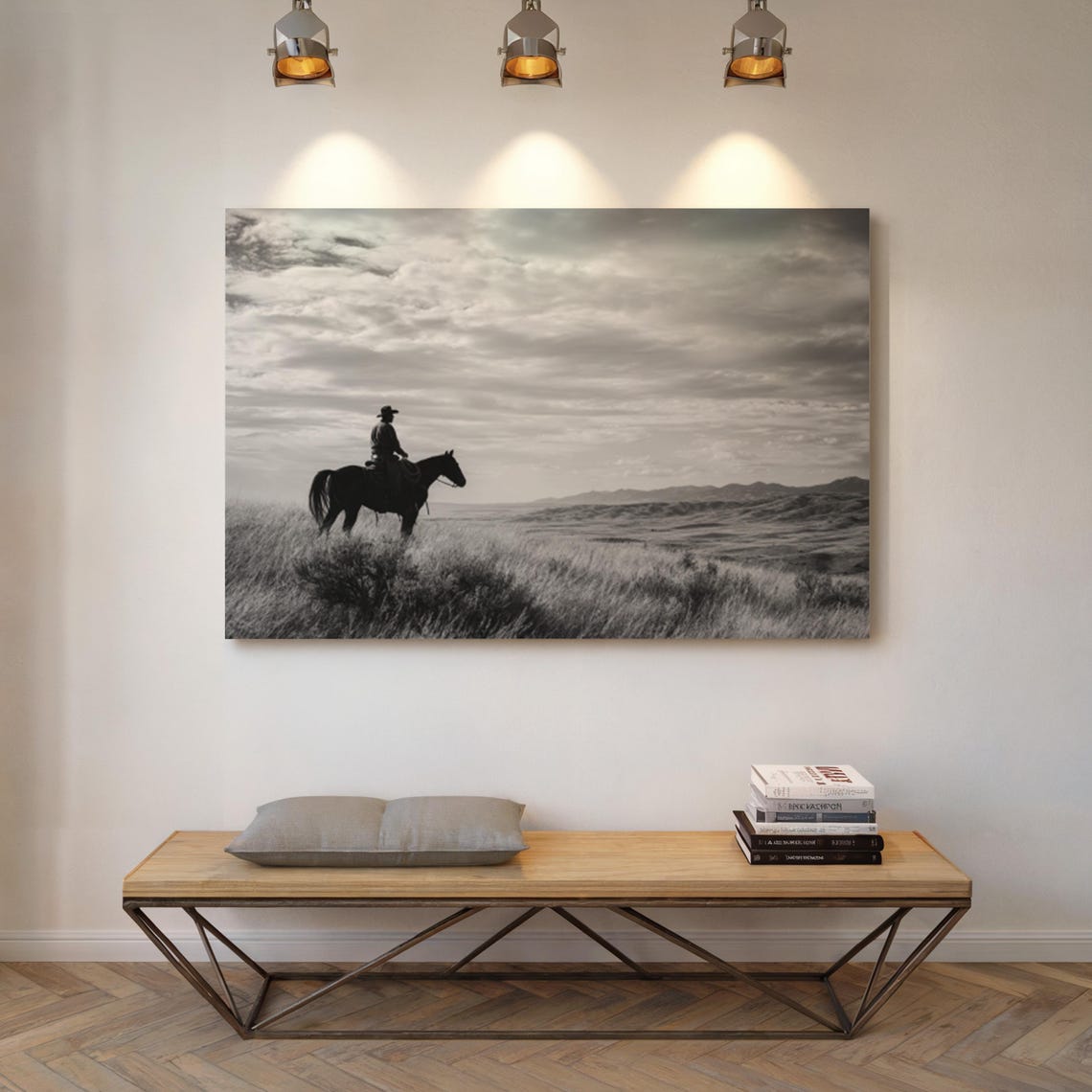 Lone Rider Over the Plains Cowboy Silhouette Western Art Poster