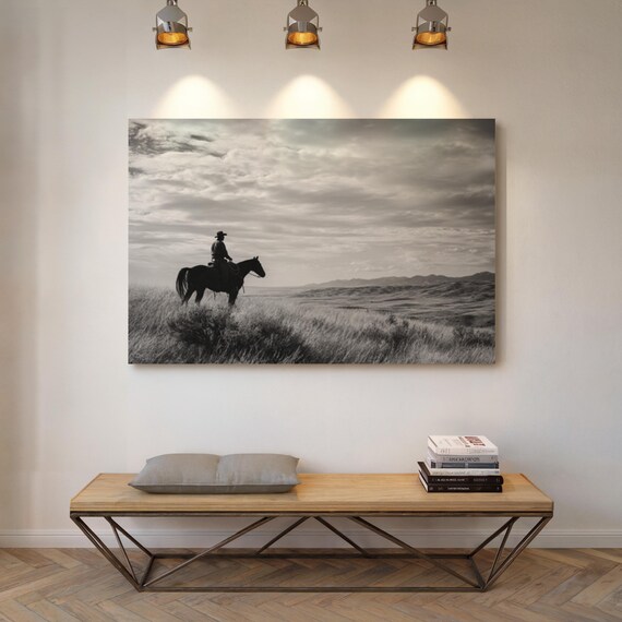 Lone Rider Over the Plains Cowboy Silhouette Western Art Poster