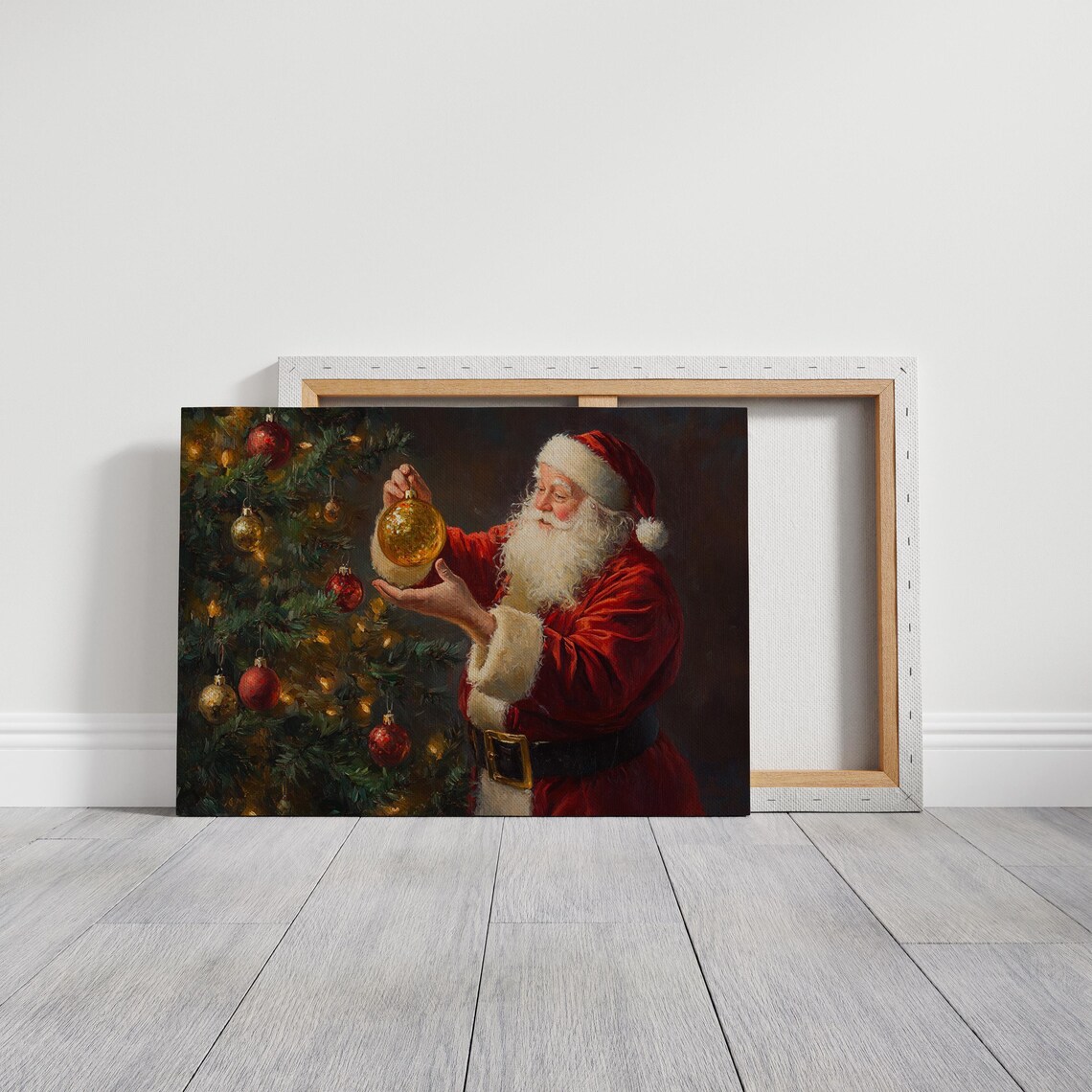 Santa Claus With Christmas Ornament, Vintage Santa Painting - Image 3