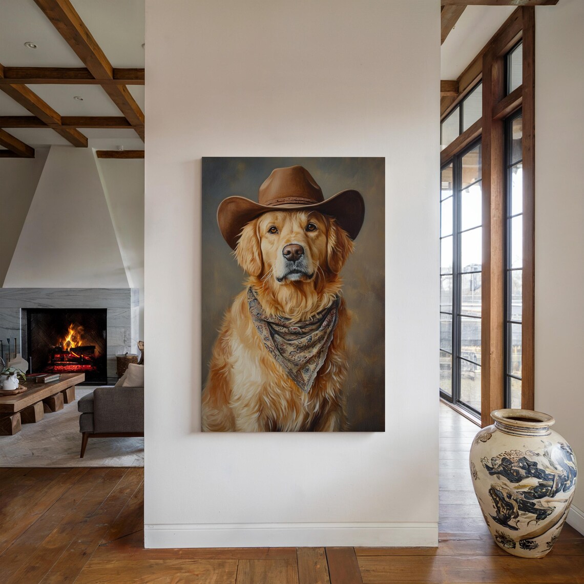 Golden Retriever Cowboy, Rustic Farmhouse Art Print - Image 2