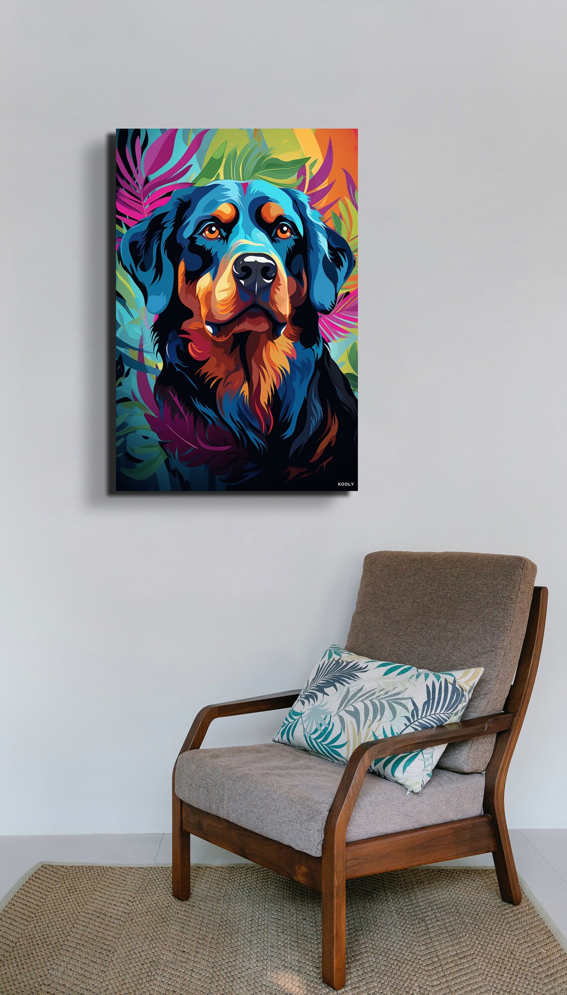 Rottweiler Portrait Poster In Bold Colorful Tropical Pop Art Style - Image 2