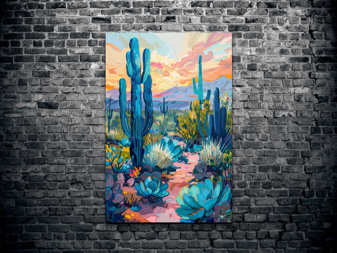 Desert Cactus Trail Sunset Southwestern Agave Botanical Poster - Image 2