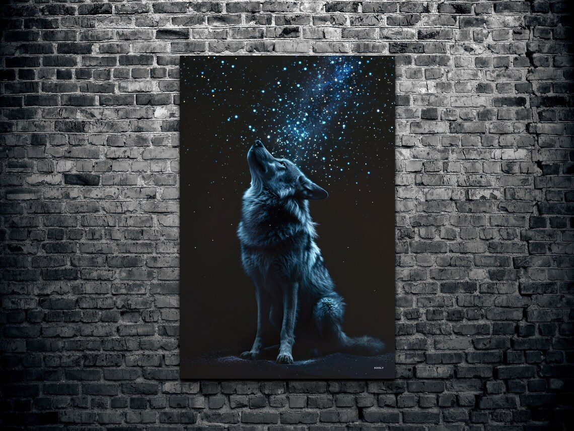 Majestic Gray Howling Wolf Gazing at Starry Night Sky Poster - Image 2