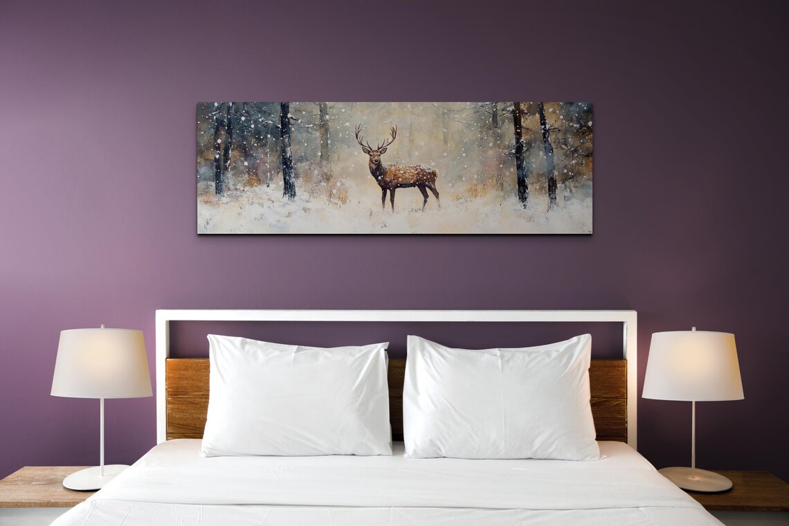 Elk Standing In Snowy Forest Winter Wildlife Painting Poster - Image 3