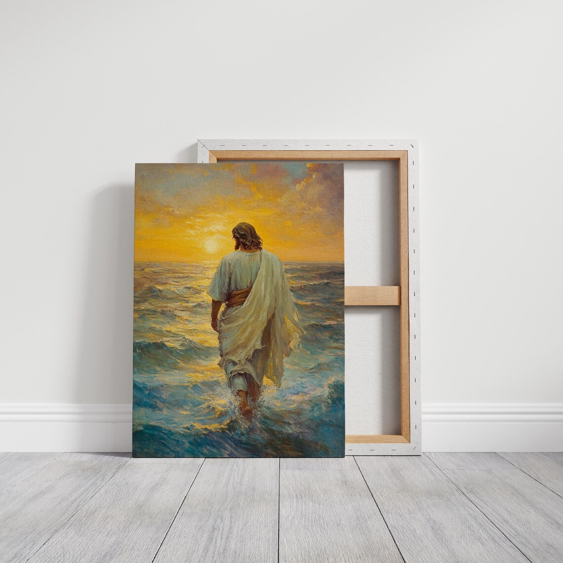 Jesus Walking On Waves At Sunrise Golden Christian Faith Art Poster - Image 6