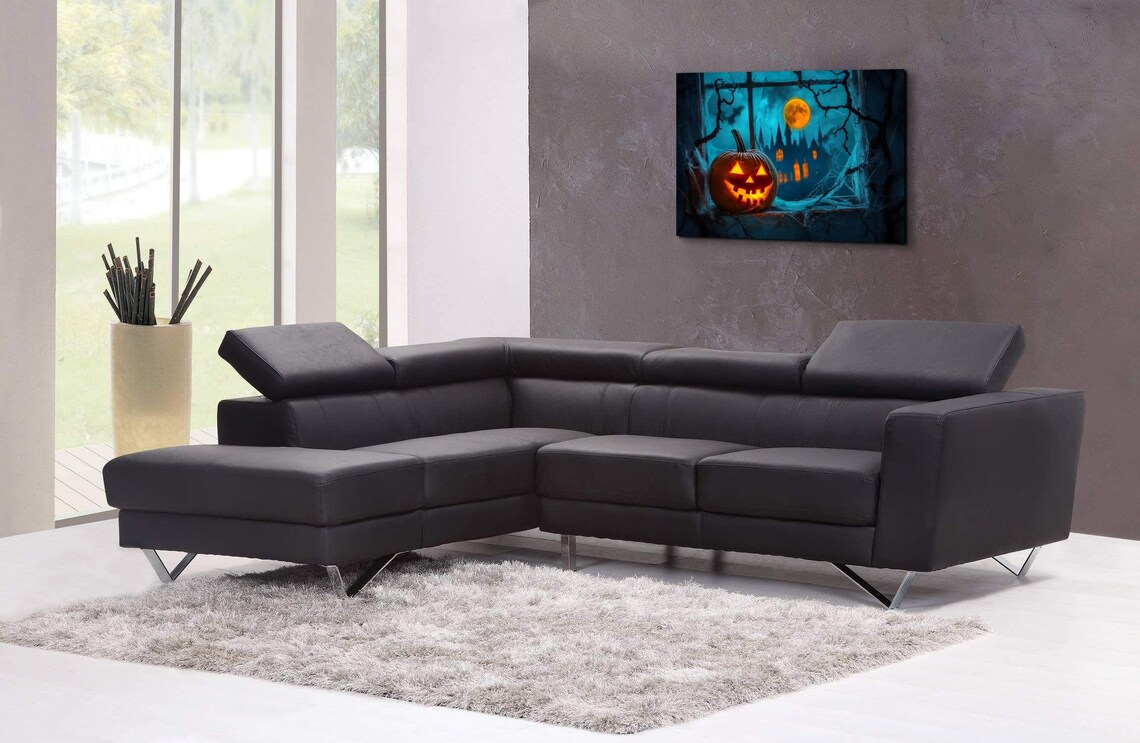 Jack O Lantern Glowing on Window Ledge Under a Teal Moonlit Night Poster - Image 4