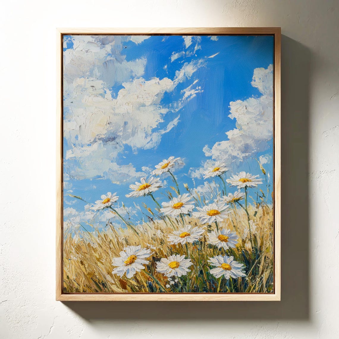 White Daisies Golden Wheat Field Bright Blue Cloud Sky Poster - Image 6