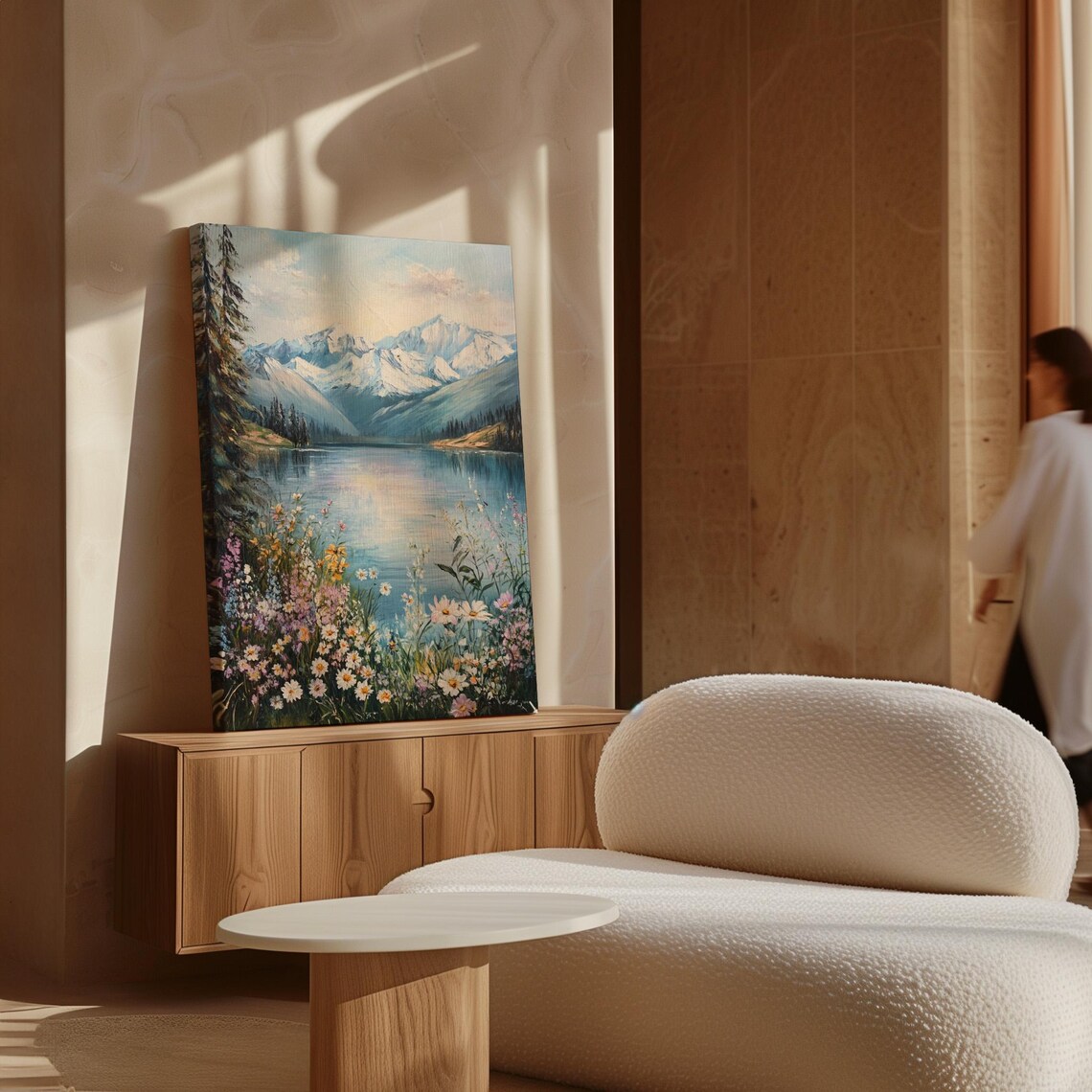 Snowy Mountain Lake With Wildflowers Serene Alpine Scene Wall Art - Image 7