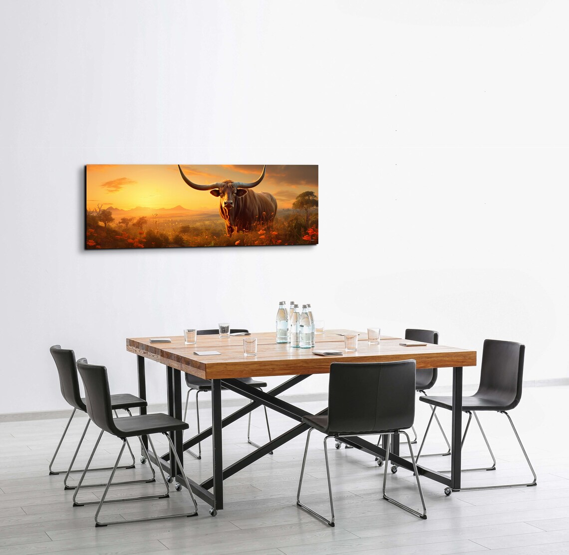 Longhorn Steer Panoramic Art Print, Southwestern Style - Image 3