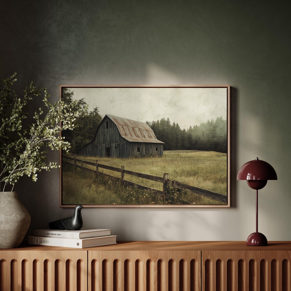 Rustic Blue Barn Vintage Rural Landscape Art Print