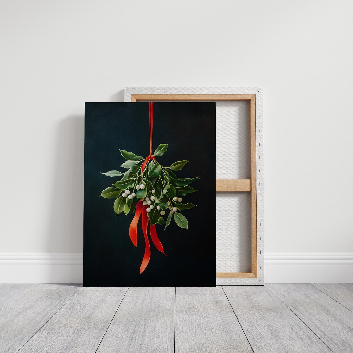 Elegant Mistletoe Sprig With Red Ribbon Christmas Botanical Poster - Image 3