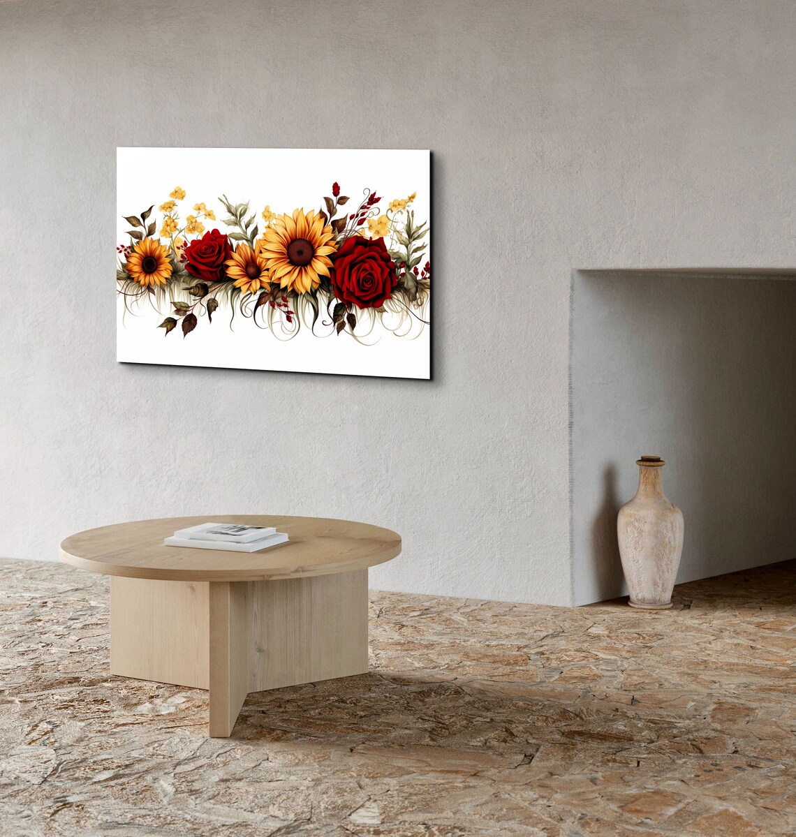 Sunflowers And Roses, Gallery Style Art Print - Image 3