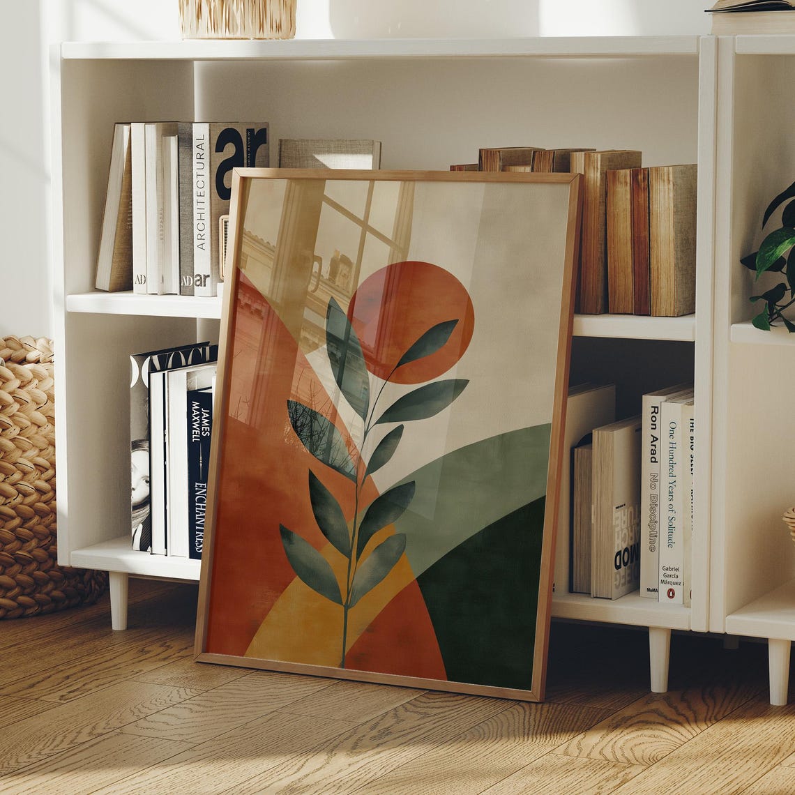Modern Botanical Branch Terracotta Sun Abstract Earth Tone Poster