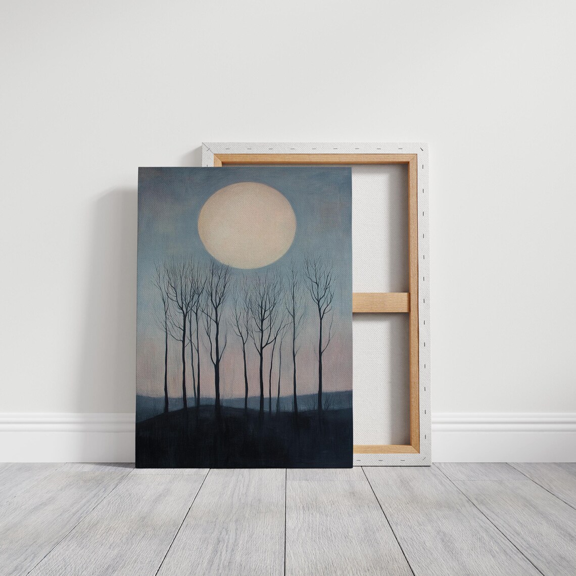 Minimalist Moonlit Forest Art Print, Evening Landscape - Image 3