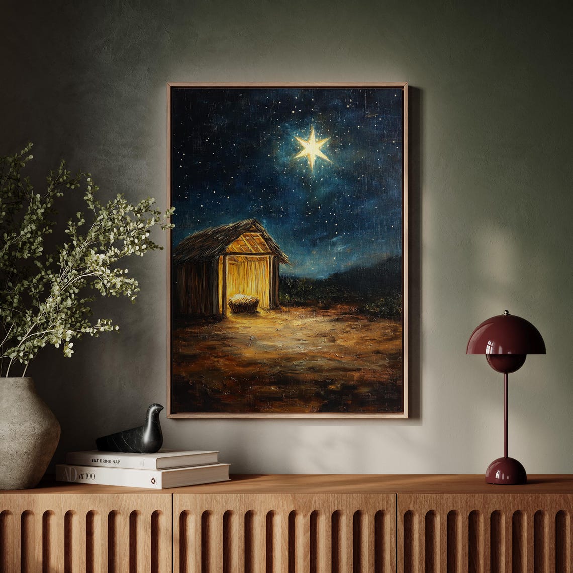Nativity Manger Under the Christmas Starry Night Sky Religious Poster - Image 5