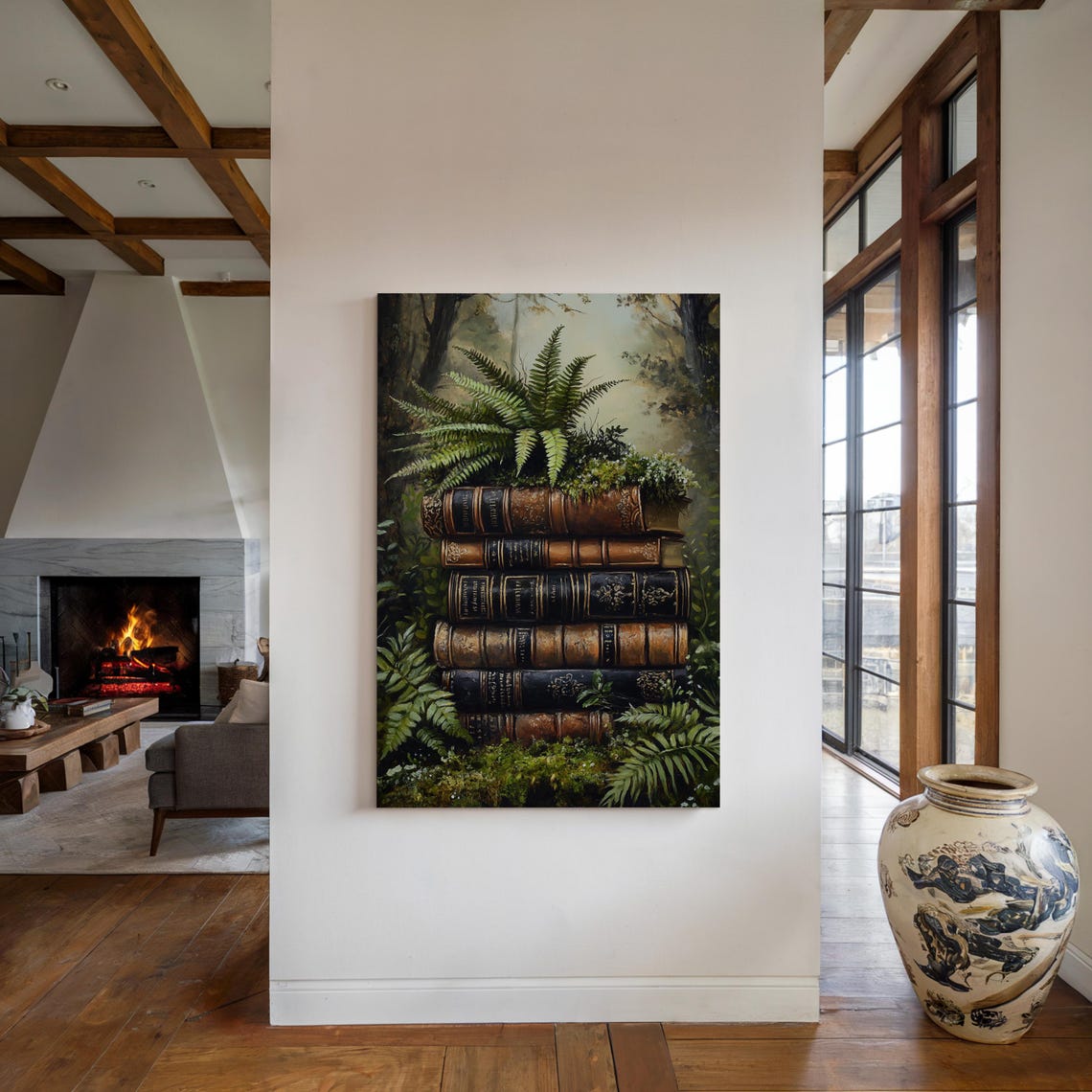 Antique Books Stack With Fern Gothic Forest Dark Academia Wall Art - Image 3