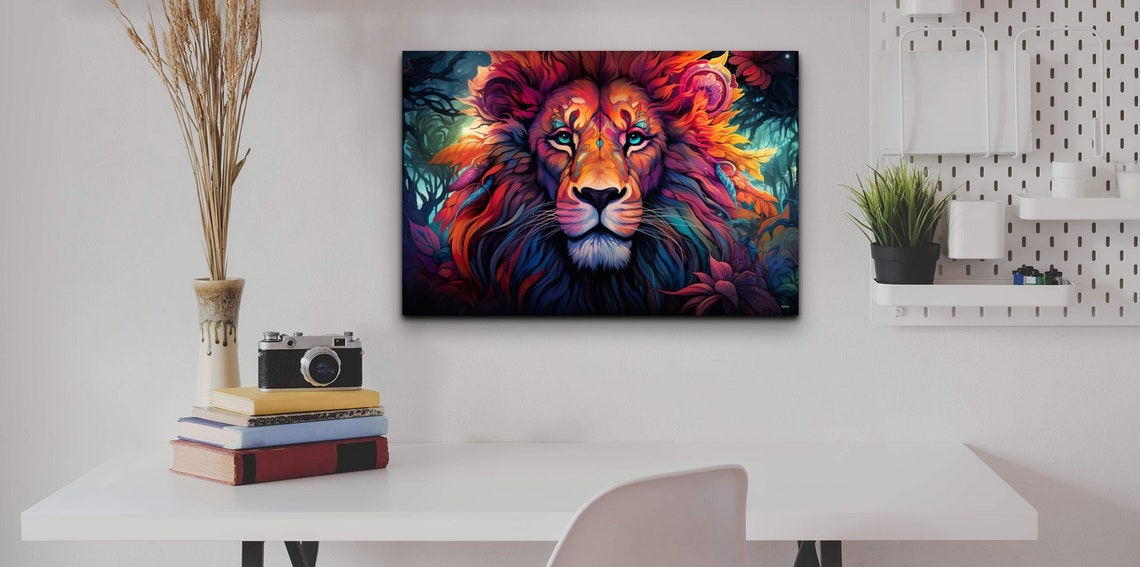 Dayglow Neon Lion Portrait In Psychedelic Jungle Colors Art Poster - Image 5