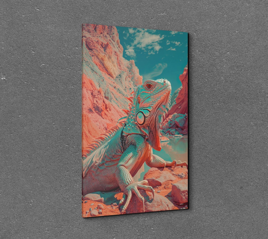 Vibrant Teal Orange Iguana Desert Rock Wildlife Reptile Poster - Image 3