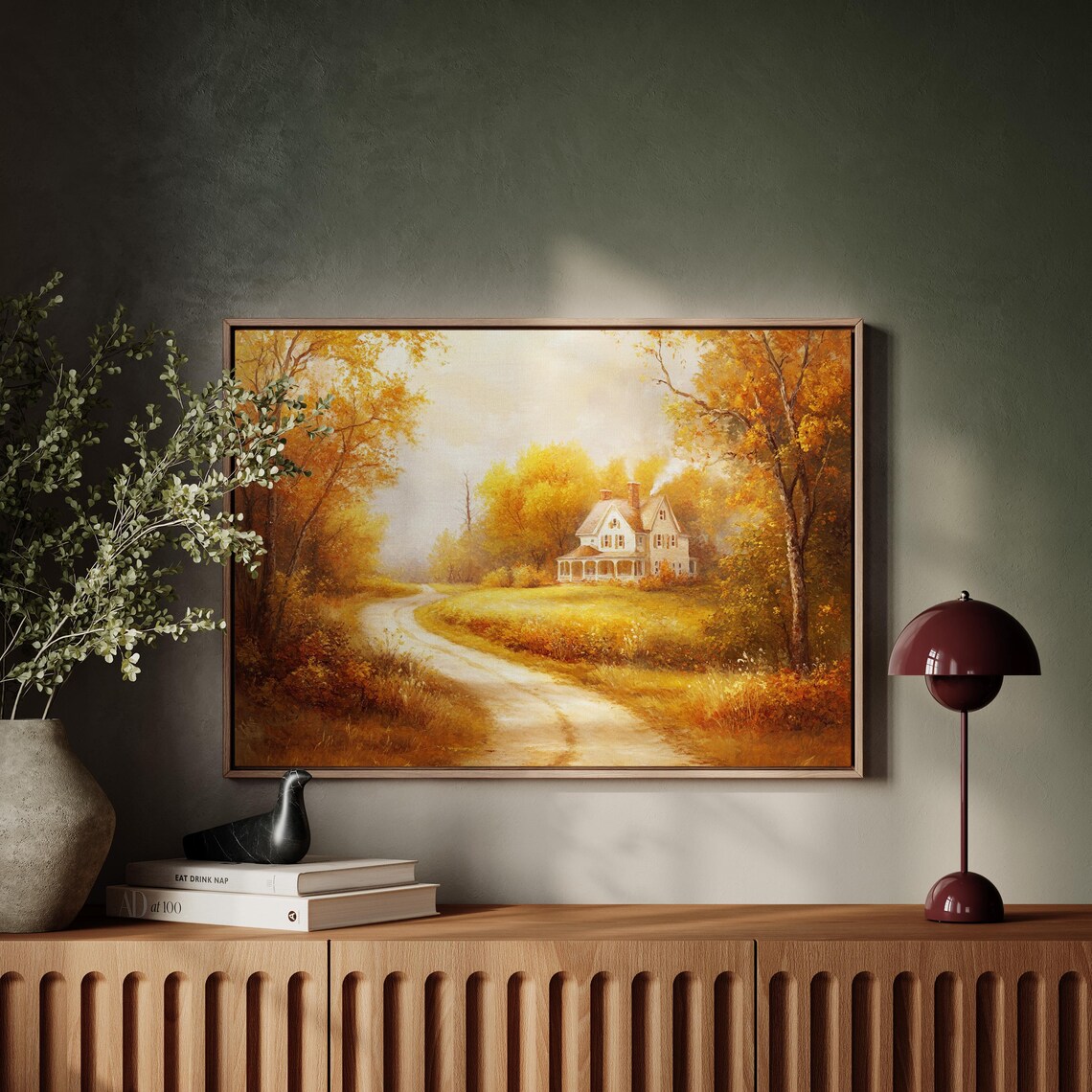 Country Cottage at the End of a Winding Path Golden Autumn Scene Poster - Image 5