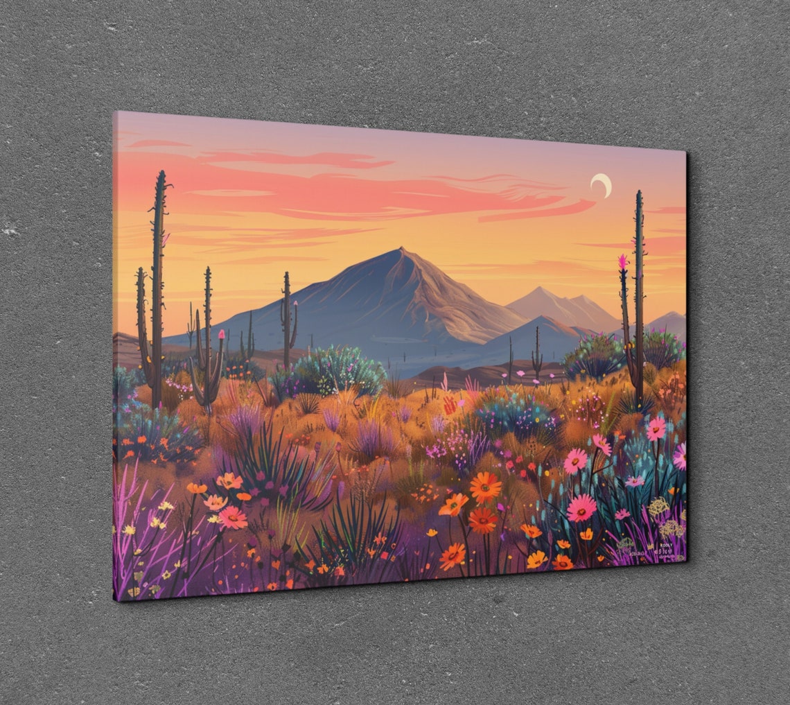 Desert Mountain Sunset Wildflower Meadow Warm Landscape Poster - Image 3