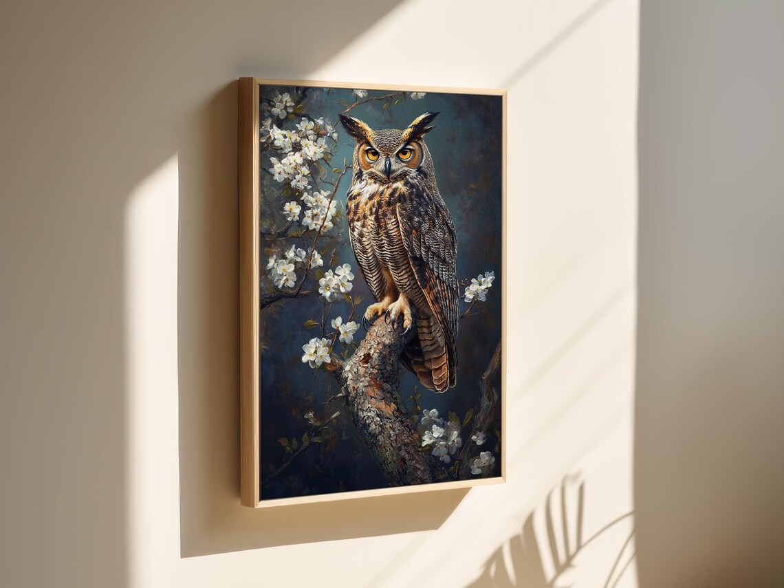 Great Horned Owl Art Print, Rustic Wildlife Decor - Image 3