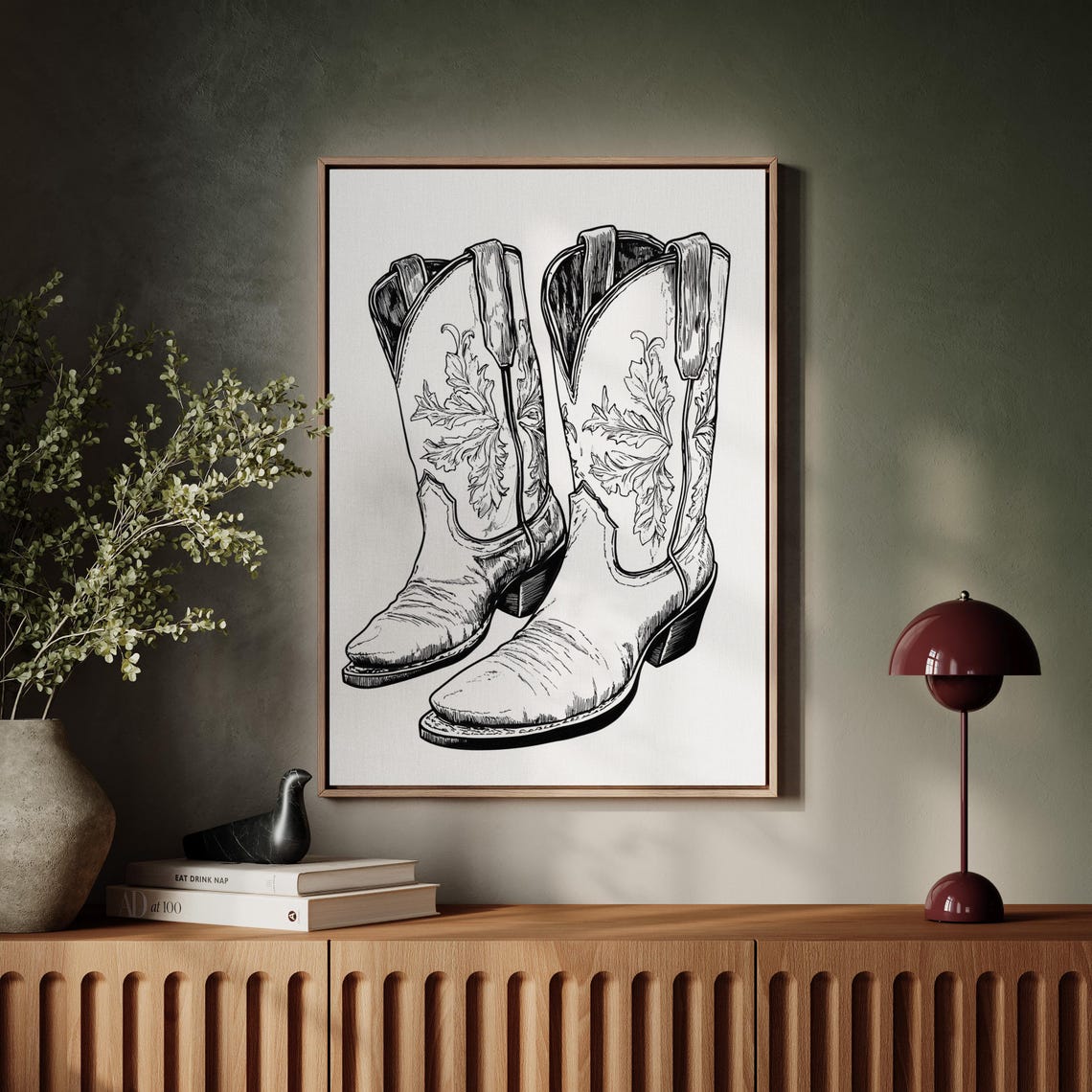 Vintage Cowboy Boots Black Ink Illustration Western Country Farmhouse Wall Art Rustic Rodeo Decor - Image 5