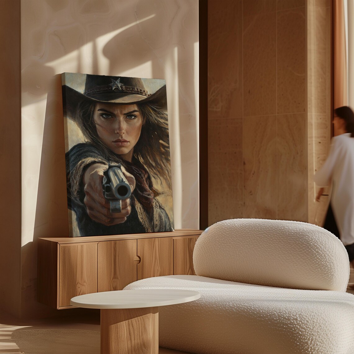 Fierce Cowgirl Aiming Revolver Vintage Western Portrait Poster - Image 4