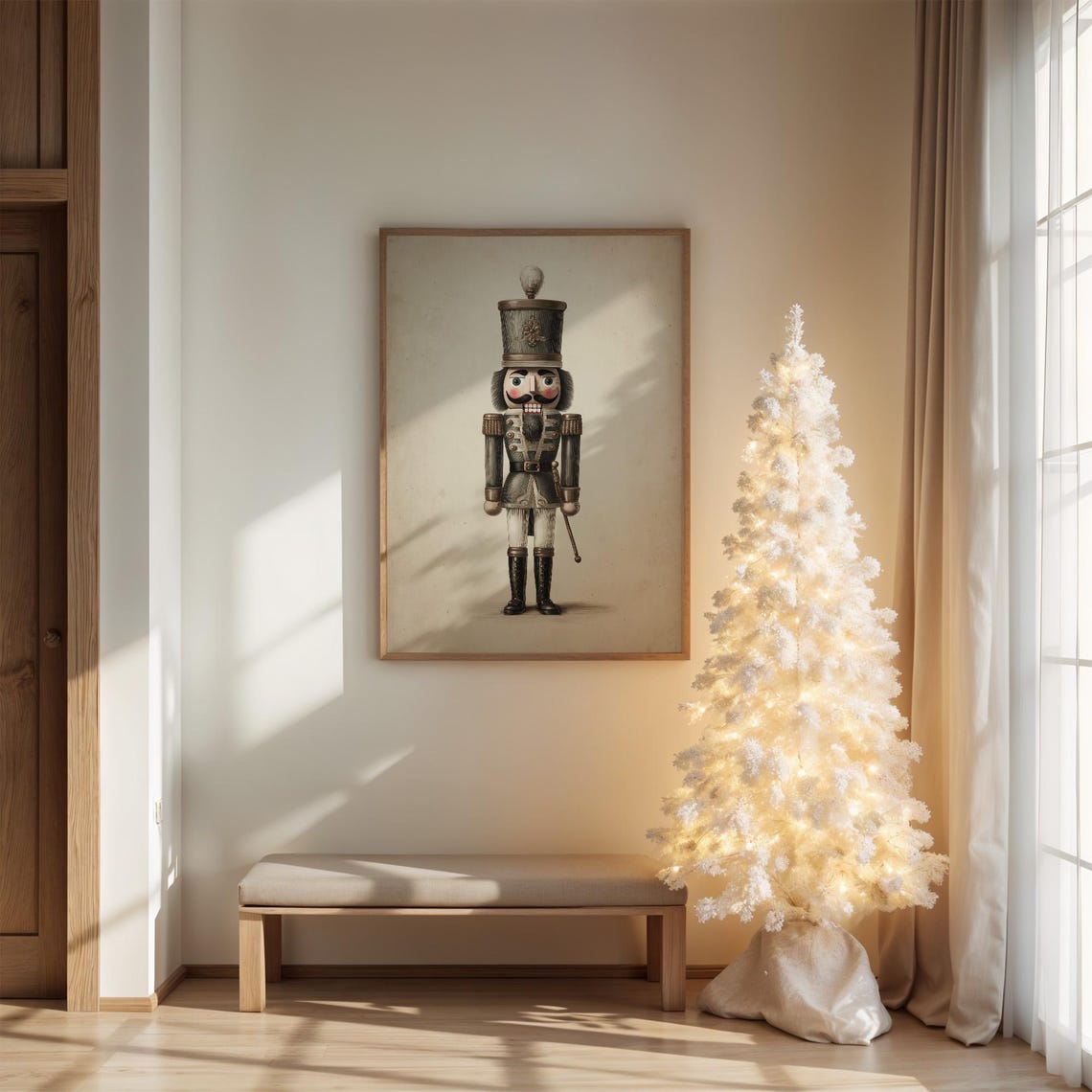 Vintage Nutcracker Soldier Illustration Minimal Christmas Poster