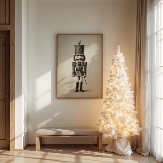 Vintage Nutcracker Soldier Illustration Minimal Christmas Poster