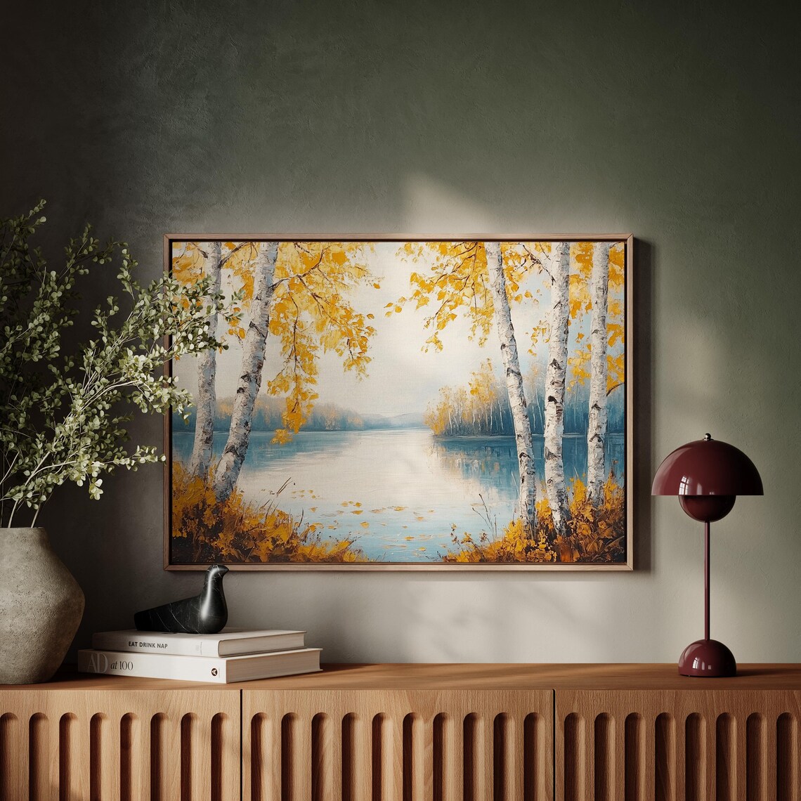 Golden Autumn Birch Trees By Calm Lake Scenic Nature Landscape Poster - Image 5