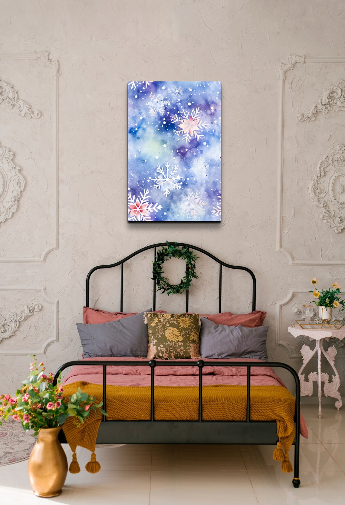 Watercolor Snowflakes On Blue Winter Wonderland Artwork Poster - Image 3