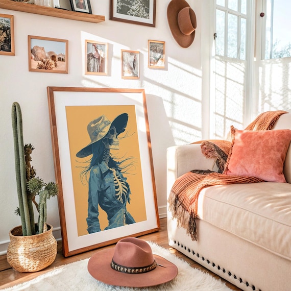 Skeleton Cowgirl Western Gothic Wall Art