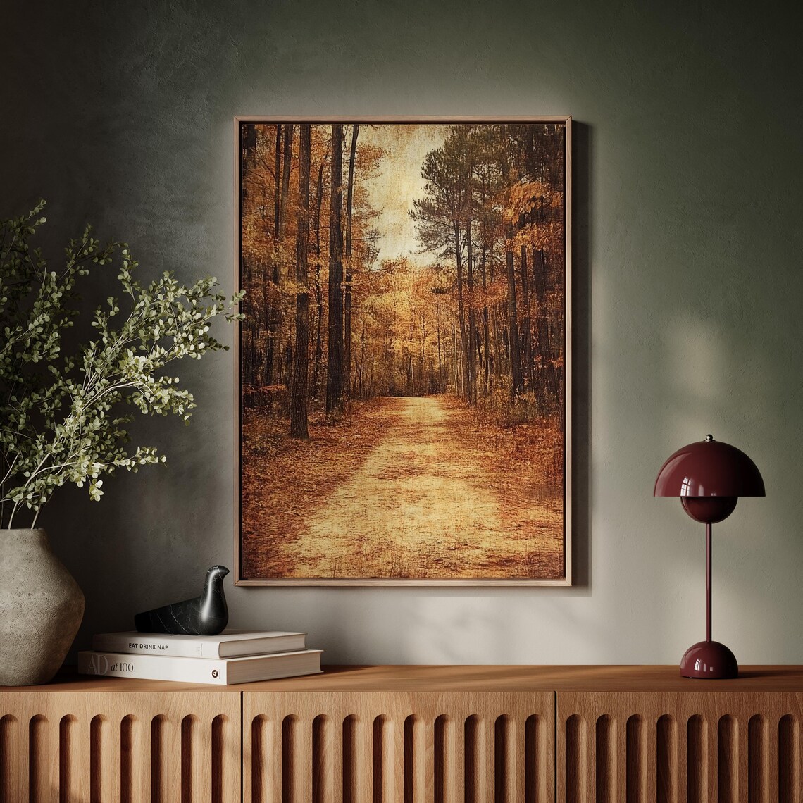 Rustic Autumn Forest Path with Tall Pines and Fallen Leaves Trail Poster - Image 5