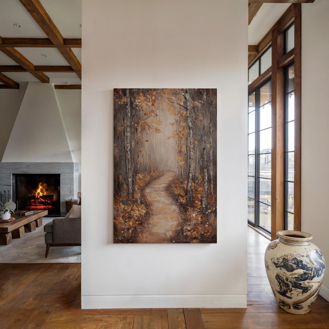 Moody Birch Forest Pathway in Autumn Dark Rustic Fall Landscape Poster - Image 6