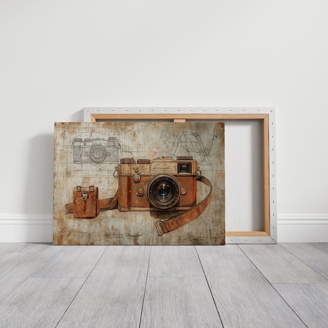 Rustic Vintage Leather Camera Sketch Antique Photography Poster - Image 3