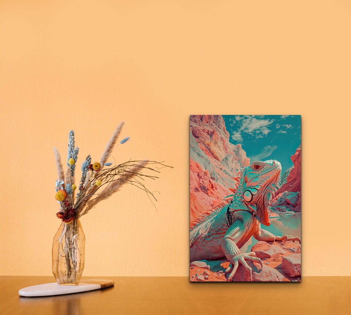 Vibrant Teal Orange Iguana Desert Rock Wildlife Reptile Poster - Image 5