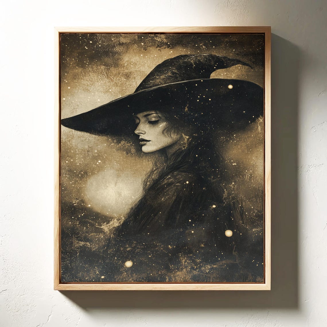 Enchanting Witch In Wide Brim Hat Mystical Sepia Portrait Poster - Image 7